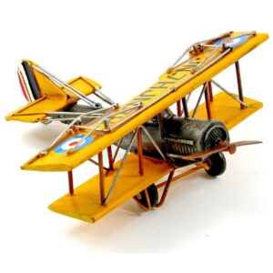 Avion biplan en métal jaune antique