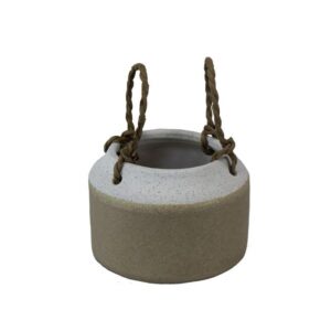 Pot beige avec anses en corde de jute